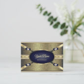 Luxe Gouden Effecten Donkerblauw met Faux Diamonds Visitekaartje (Staand voorkant)