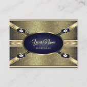 Luxe Gouden Effecten Donkerblauw met Faux Diamonds Visitekaartje (Voorkant)