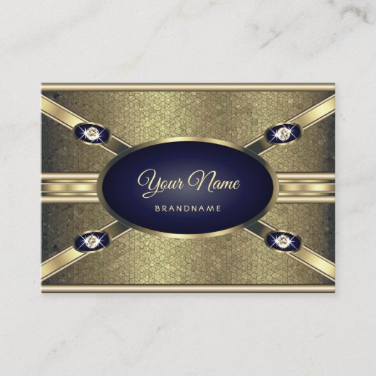 Luxe Gouden Effecten Donkerblauw met Faux Diamonds Visitekaartje (Voorkant)
