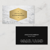Luxe gouden embleem op wit marmer visitekaartje (Voorkant / Achterkant)