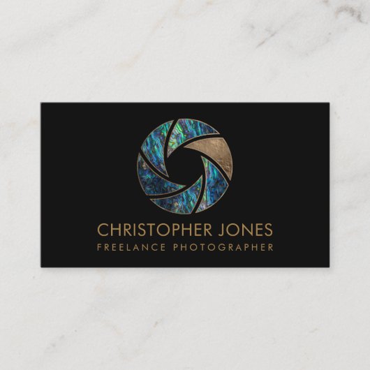 Luxe gouden en Abalone camerasluiter Visitekaartje (Voorkant)