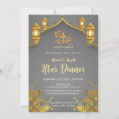 Luxe gouden en antracietgrijze Iftar-diner Kaart (Voorkant)