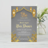 Luxe gouden en antracietgrijze Iftar-diner Kaart (Staand voorkant)