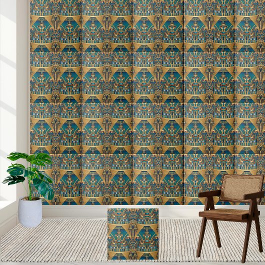 Luxe gouden en Blauwgroen Egyptische hiërogliefen  Tegeltje