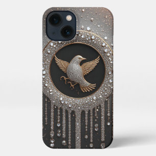 Luxe gouden en diamanten vogel embleem iPhone 13 hoesje