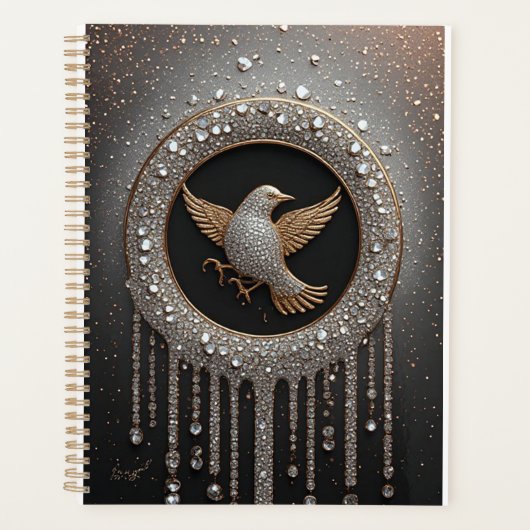 Luxe gouden en diamanten vogel embleem planner (Voorkant)