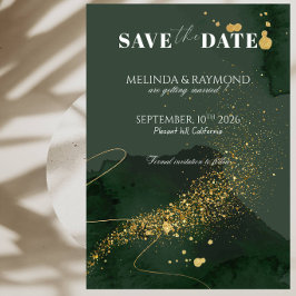 Luxe Gouden en Groene Save the Date Trouwkaart Kaart