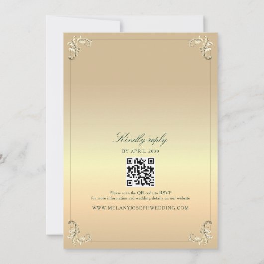 Luxe gouden en smaragdgroene bruiloft kaart (Achterkant)