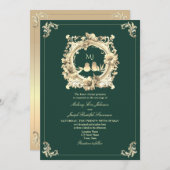 Luxe gouden en smaragdgroene bruiloft kaart (Voorkant / Achterkant)