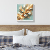 Luxe Gouden en Teal Abstract - Elegant Stromend  Canvas Afdruk (Insitu (Slaapkamer))
