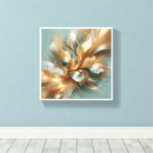 Luxe Gouden en Teal Abstract - Elegant Stromend  Canvas Afdruk (Insitu (Houten vloer))