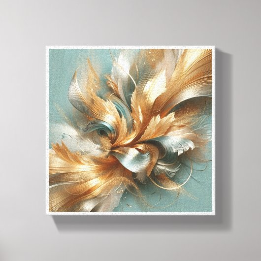 Luxe Gouden en Teal Abstract - Elegant Stromend  Canvas Afdruk (Voorkant)