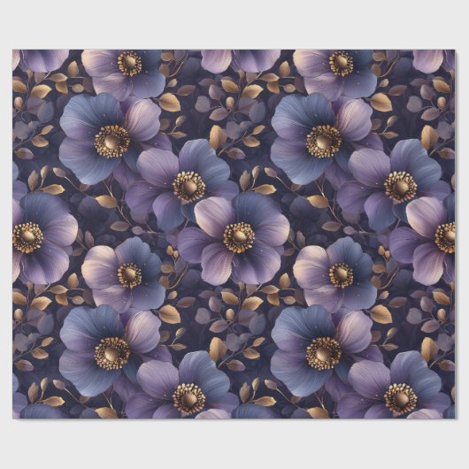 Luxe gouden en violette botanische kunst cadeaupapier (Vlak)