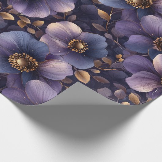 Luxe gouden en violette botanische kunst cadeaupapier (Hoek)