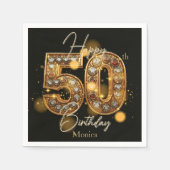 Luxe gouden en zwarte edelsteen 50e verjaardag servet (Voorkant)