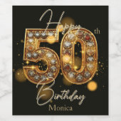 Luxe gouden en zwarte edelsteen 50e verjaardag wijn etiket (Enkel label)