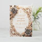 Luxe gouden en zwarte Roos huwelijksuitnodiging Kaart (Staand voorkant)