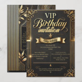 Luxe gouden en zwarte verjaardagsfeestje uitnodigi feestdagenkaart (Voorkant / Achterkant)