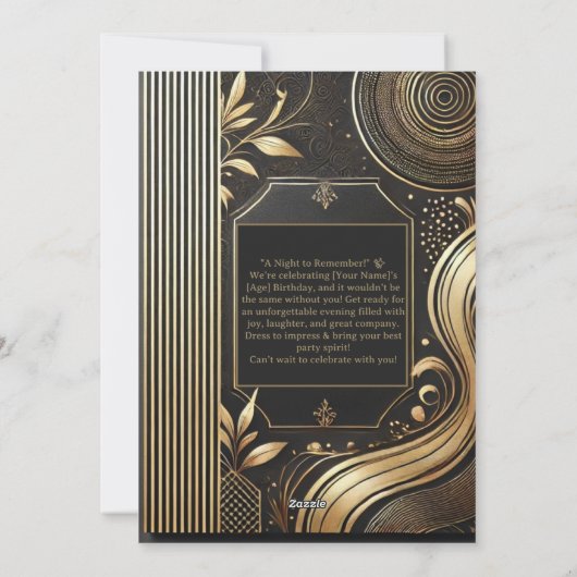 Luxe gouden en zwarte verjaardagsfeestje uitnodigi feestdagenkaart (Achterkant)