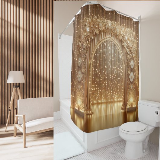 Luxe gouden feestboog: elegante bruiloft douchegordijn