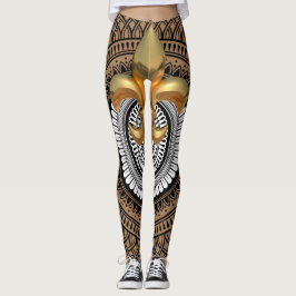 Luxe Gouden Fleur-de-Lis Mandala Zwart Patroon Leggings