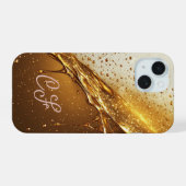 💛 Luxe Gouden Flow Hoes Glitterende Vloeistof Dri iPhone 15 Case (Achterkant horizontaal)