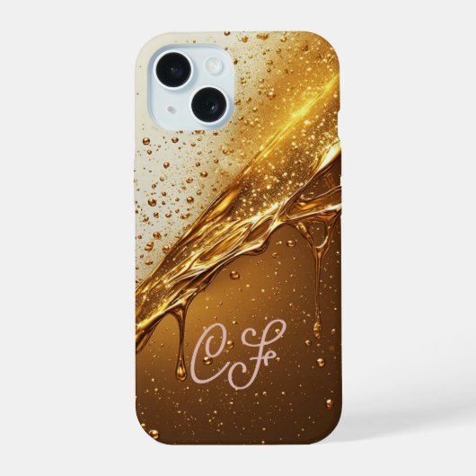 💛 Luxe Gouden Flow Hoes Glitterende Vloeistof Dri iPhone 15 Case (Achterkant)