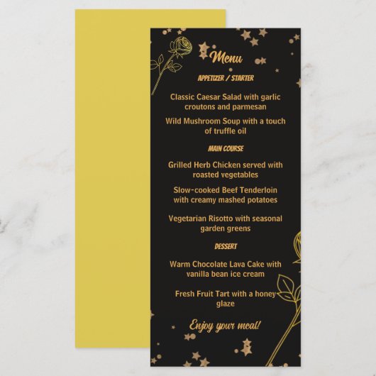 Luxe gouden folie bloem bruiloftsmenu kaart (Voorkant / Achterkant)