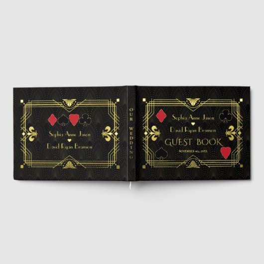 Luxe gouden folie brullende 20's Art Deco bruiloft Gastenboek (Volledig)