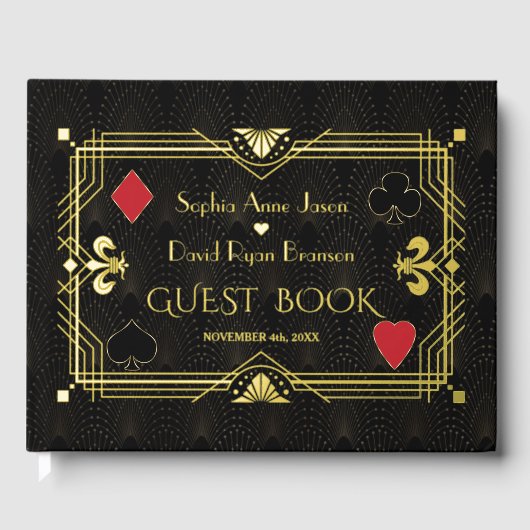 Luxe gouden folie brullende 20's Art Deco bruiloft Gastenboek (Voorkant)