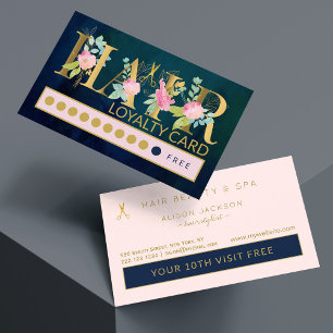 Luxe gouden folie en navy HAIR salon loyaliteit pu Visitekaartje