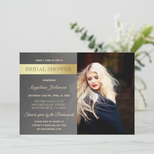 Luxe gouden folie en zilveren Vrijgezellenfeest fo Kaart (Staand voorkant)