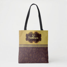 Luxe Gouden Folie Glitterij Bloemen Naam Monogram Tote Bag