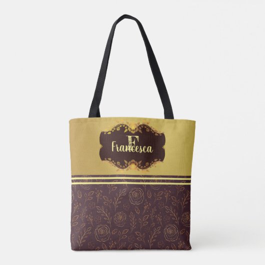 Luxe Gouden Folie Glitterij Bloemen Naam Monogram Tote Bag (Achterkant)