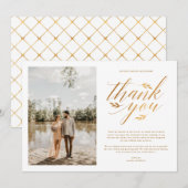 Luxe gouden folie kalligrafie foto bruiloft bedankkaart (Voorkant / Achterkant)