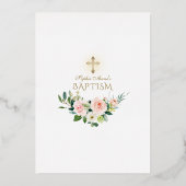 Luxe Gouden Folie Roze Bloem Doop Folie Uitnodiging (Achterkant)