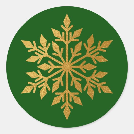 Luxe Gouden Folie Sneeuwvlok Groene Envelop Seal Ronde Sticker (Voorkant)