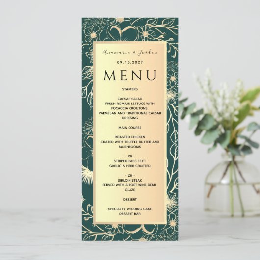 Luxe Gouden Folie Trouwmenu Menu (Staand voorkant)