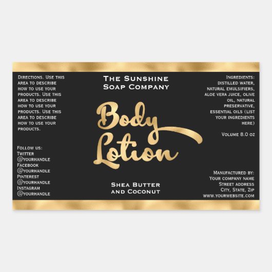 Luxe gouden folie & zwarte body lotion fles label (Voorkant)