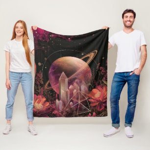 Luxe Gouden Galaxy Planeet Paarse Ruimte Fleece Deken