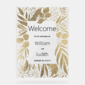 Luxe gouden gebladerte bloemenwelkom acryl bord (Voorkant)