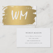 Luxe gouden geborsteld monogram Moderne tekst Visitekaartje (Voorkant / Achterkant)