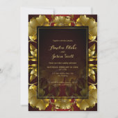 Luxe Gouden Gegraveerde Bloemen Huwelijksuitnodigi Feestdagenkaart (Voorkant)