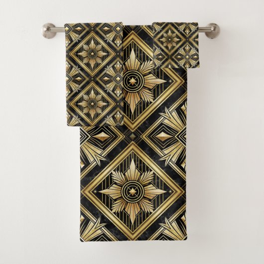 Luxe gouden geometrische 1920's Dimond Art Deco Bad Handdoek (Insitu)