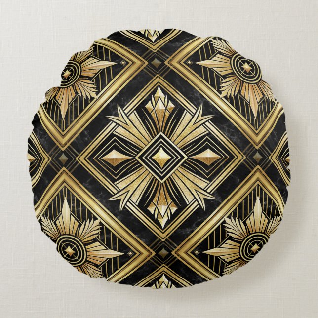 Luxe gouden geometrische 1920's Dimond Art Deco Rond Kussen (Voorkant)