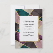Luxe Gouden Geometrische Groene Paarse Bruiloft Save The Date (Voorkant)