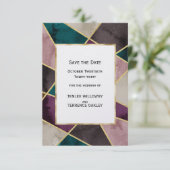 Luxe Gouden Geometrische Groene Paarse Bruiloft Save The Date (Staand voorkant)