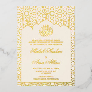 Luxe Gouden geometrische Islamitische moslimhuweli Folie Uitnodiging