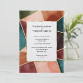 Luxe Gouden Geometrische Paarse Roest Teal Bruilof Kaart (Staand voorkant)
