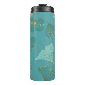 Luxe gouden Ginkgo, behang. Thermosbeker